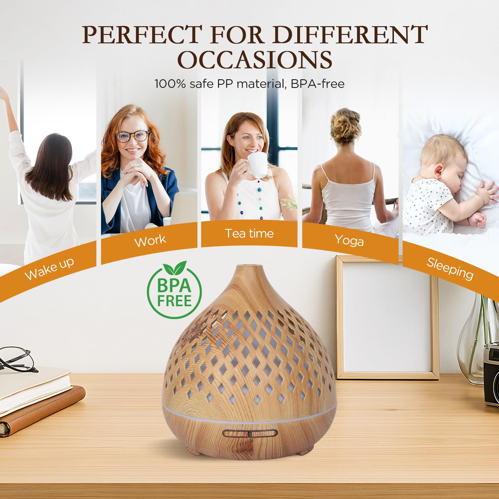 Cozary Diffuseur d'Huile Essentielle, 400ml Ultrasonique Diffuseur Huiles Essentielles Electrique avec Télécommande 3 Minuterie, 7 Couleurs LED Humidificateur d'air, Arrêt Automatique