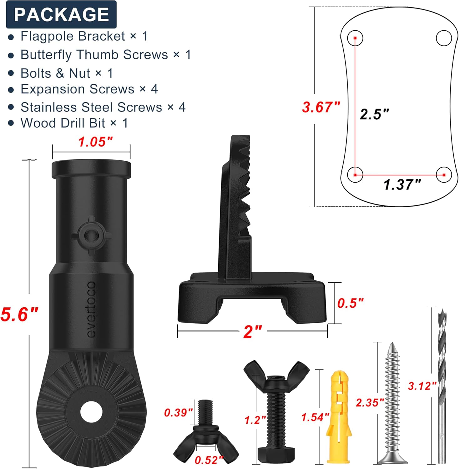 Heavy Duty T304 Stainless Steel Flag Pole Bracket - 180° Adjustable Flag Pole Holder for House with Two Installation Methods, Flag Mount for 1" Diameter Pole, Wind Resistant&Rust Free Black
