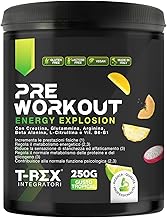 T-Rex Integratori Pre Workout, Energy Drink Potente con Creatina Monoidrata, Bcaa, Arginina, Beta Alanina e Vitamine - Senza Caffeina, 250 g (250 g (Confezione da 1), Tropical)