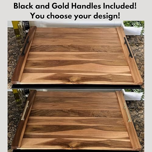 Miniatura 2 de Cubierta para estufa de tabla de fideos con asas, cubierta de estufa de madera de acacia, asas negras y doradas incluidas, 30.25 pulgadas de largo x