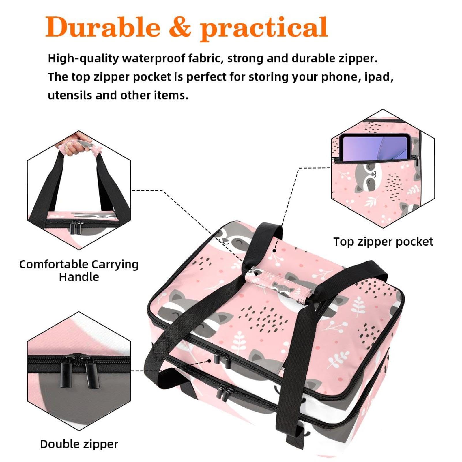 Grand sac à déjeuner isotherme pour homme et femme, double couche, étanche, étanche, réutilisable, sac fourre-tout pour le travail, l'école, le pique-nique, la plage, le camping, les voyages, motif