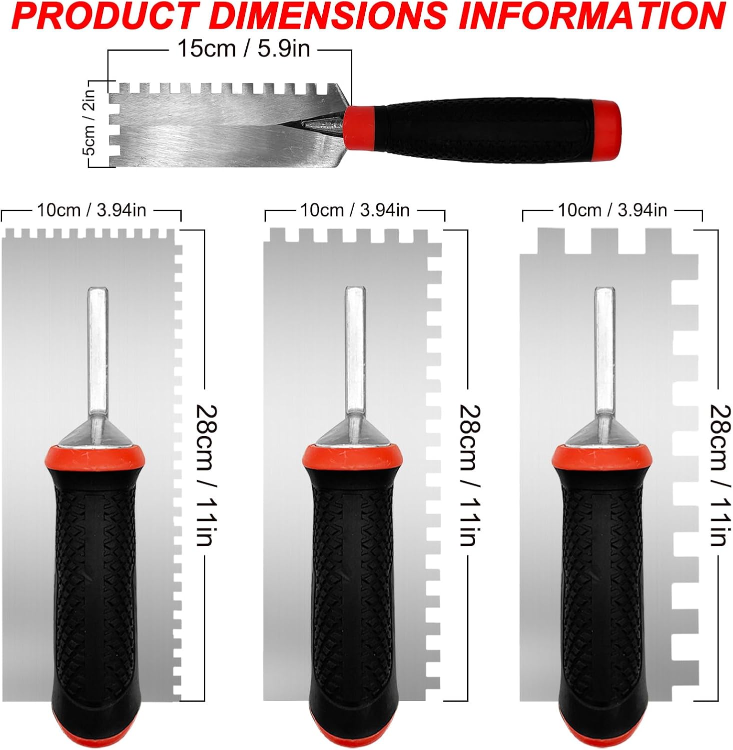Tile Tools Square-Notched Trowel Set,3 PCS Grout & Margin Trowel | Notch Size: 5/32" & 5/16" & 3/5" & 1/4", Masonry Hand Kit for Wall Floor Tiling Installation