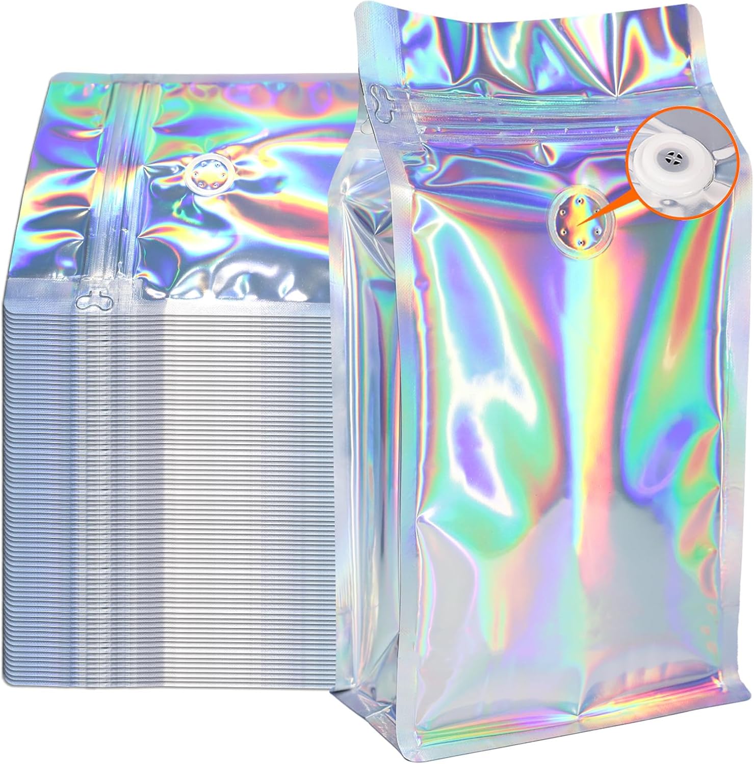 Coffee Bags with Valve (50 PCS,32oz/2lb) Black High Barrier Aluminum Foil Flat Bottom Standing Coffee Beans Storage Packaging Bags, Reusable Heat Seal Side Zipper Pouches for Small Business and Home