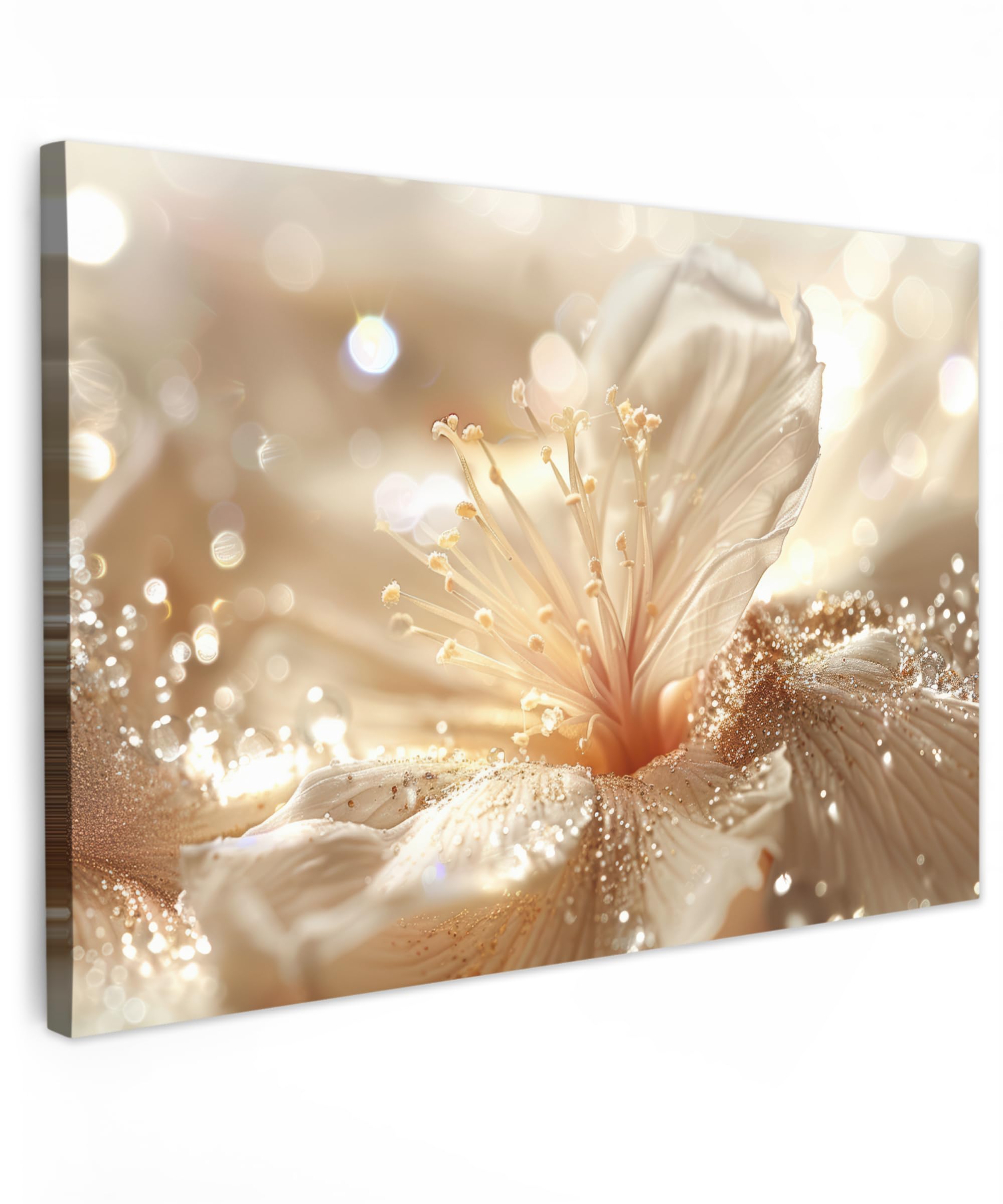 MuchoWow© Canvas Wall Art 47"x31" / 120x80 cm Home Decor Paintings for Living Room Decorations Gifts Hallway Flower - White - Glitter - Gold - Modern