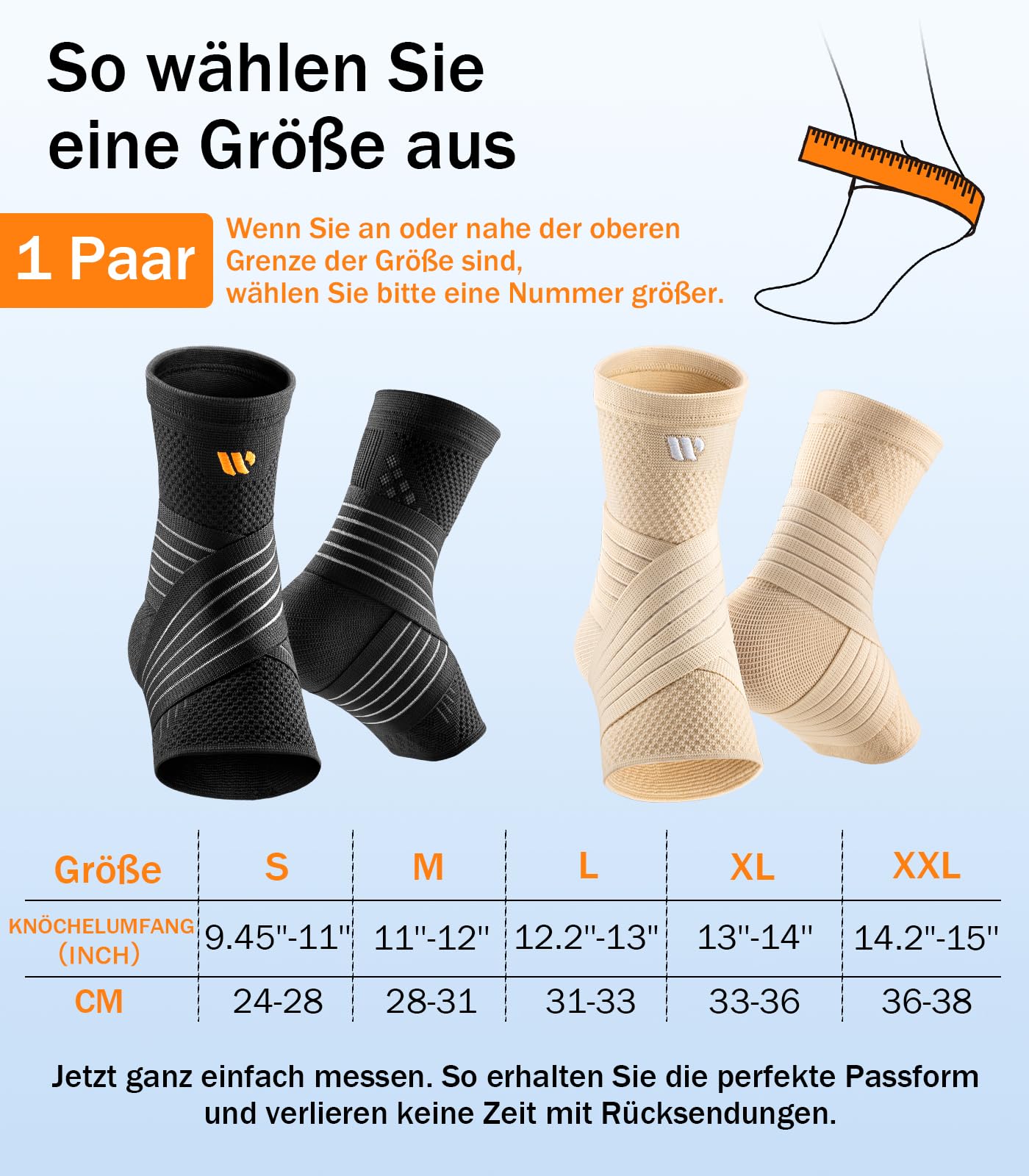 Knöchelbandage mit 3D-Netzgewebe, Leichte Sprunggelenkbandage für Plantarfasziitis & Achillessehne, Verstellbare Fußbandage stabilisiert sanft, für Sport (Schwarz, L)