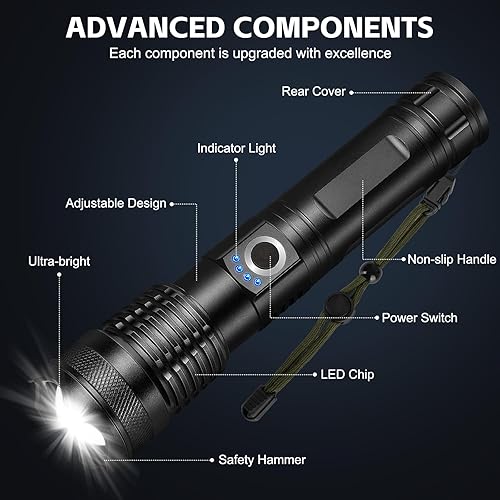 Miniatura 9 de Linterna recargable LED de alto lúmenes - 99,000 Lm potente luz de flash de mano (3)