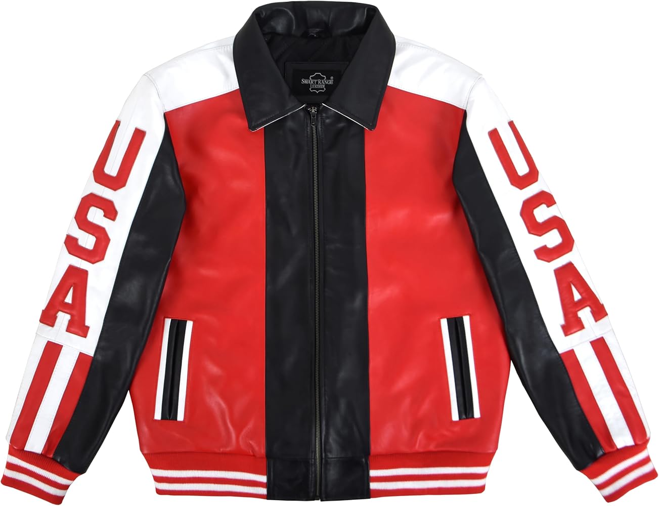 Mens USA American Flag 90's Bomber Vintage Leather Jacket