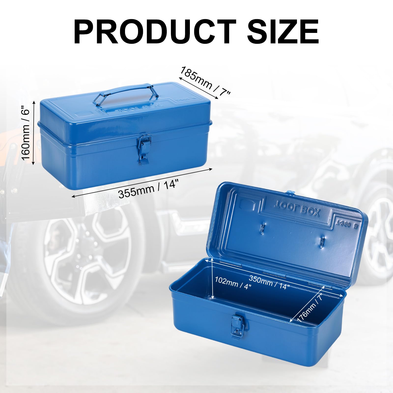 sourcing map Cassetta portautensili portatile, 35,6 x 17,8 x 10,2 cm, in acciaio, con doppia chiusura in metallo, con maniglia, per garage, magazzino, officina, casa, blu