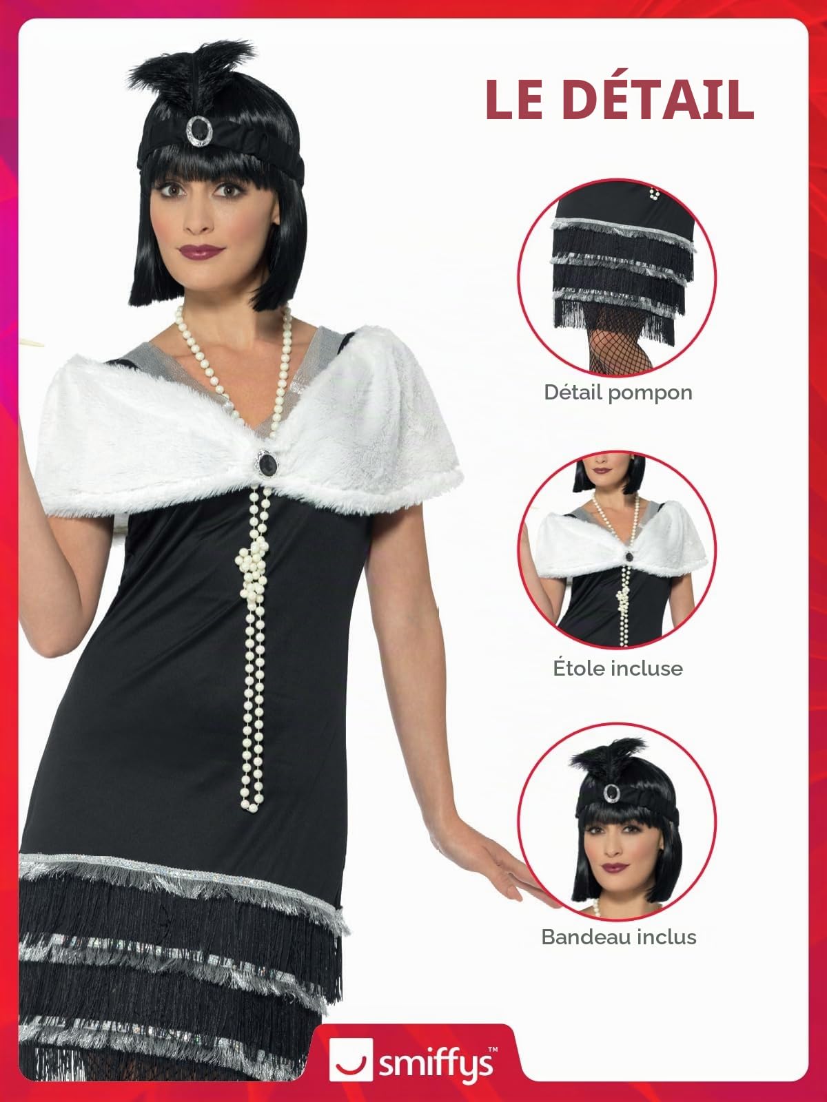 Smiffys - 43128L - Déguisement Femme, Garçonne - Taille - Noir