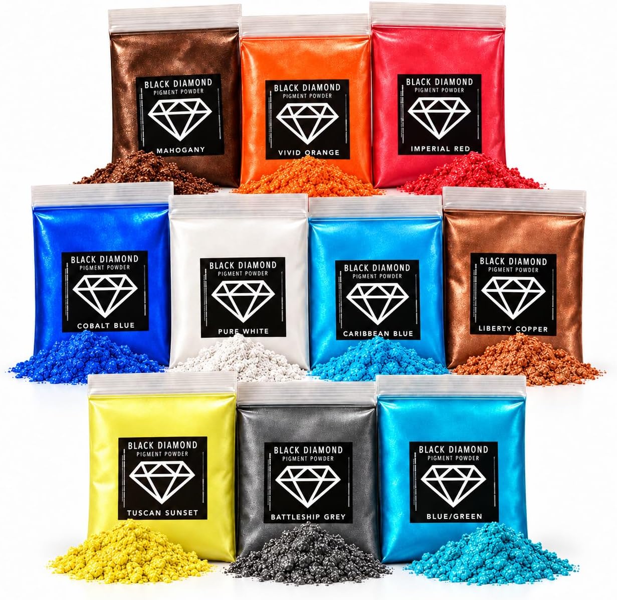 Variety Pack 1 (10 Colors) Mica Powder Pure, 2TONE Series Variety Pigment Packs (Epoxy,Paint,Color,Art) Black Diamond Pigments®