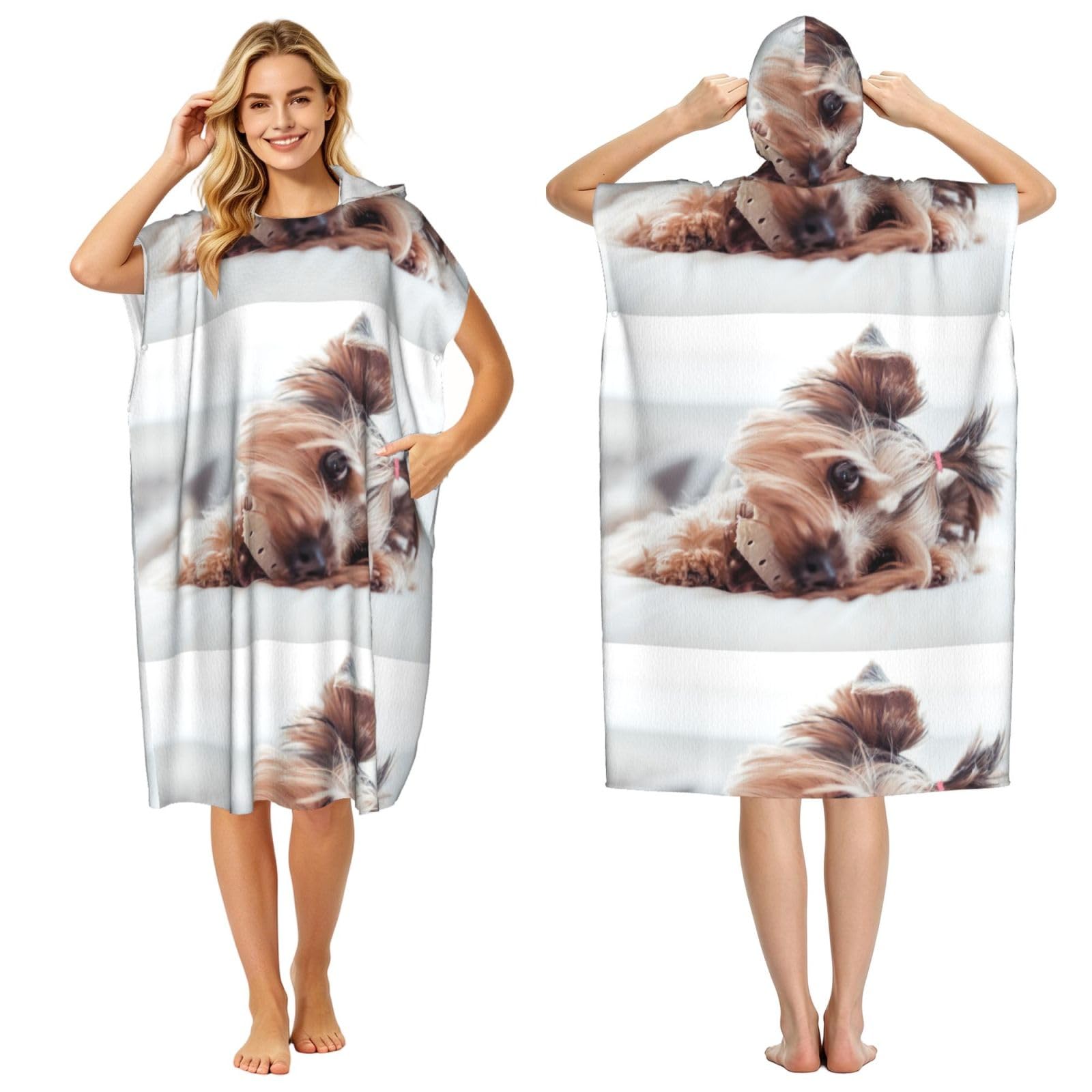 Poadnly Yorkshire Terrier, Adult Hooded Beach Towel 90 x 110 cm,Changing Bath Robe, Surf Poncho Towel For Women Men