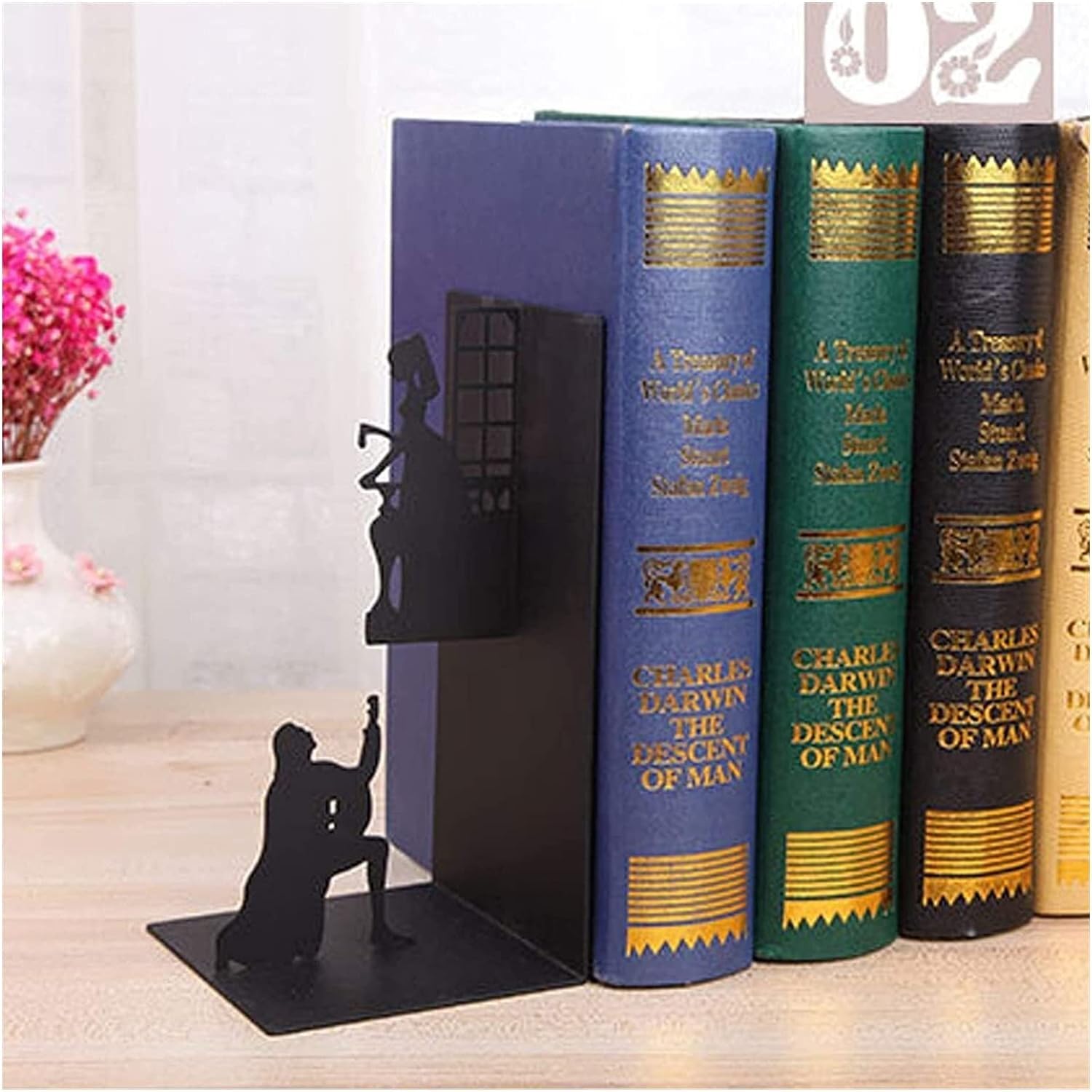 Buchstützen, Buchstützen, strapazierfähig, Buchstützen, Buchständer, Buchstütze, Statue, dekorative Buchstütze, Eisenkunst, schwarze Metall-Buchstützen for Sammeln von CDs, Alben, Zeitschriften, schwe