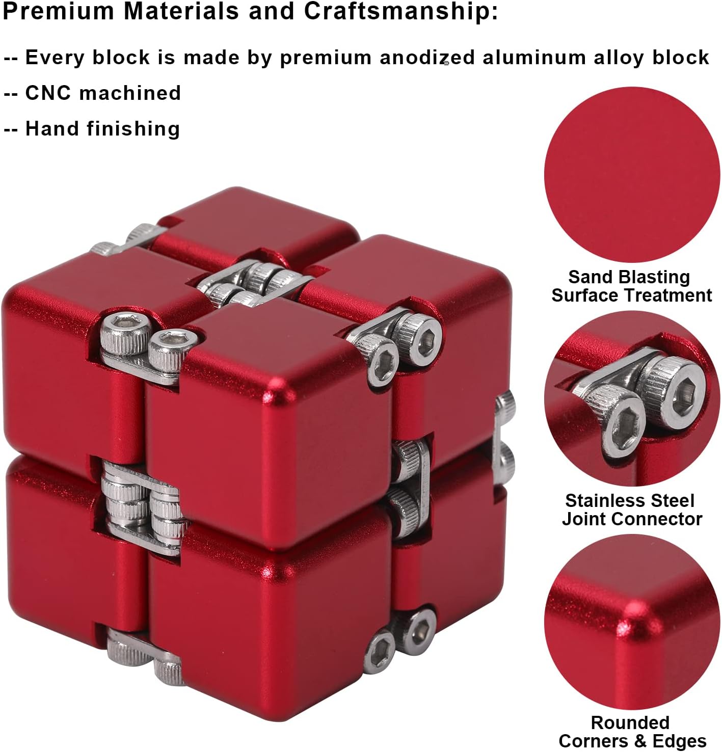 Lifidea Aluminum Alloy Metal Infinity Cube Fidget Cube (6 Colors) Handheld Fidget Toy Desk Toy with Cool Case Infinity Magic Cube Relieve Stress Anxiety ADHD OCD for Kids and Adults (Red)