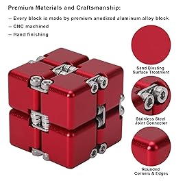 Lifidea Aluminum Alloy Metal Infinity Cube Fidget Cube (6 Colors) Handheld Fidget Toy Desk Toy with Cool Case Infinity Magic Cube Relieve Stress Anxiety ADHD OCD for Kids and Adults (Red)