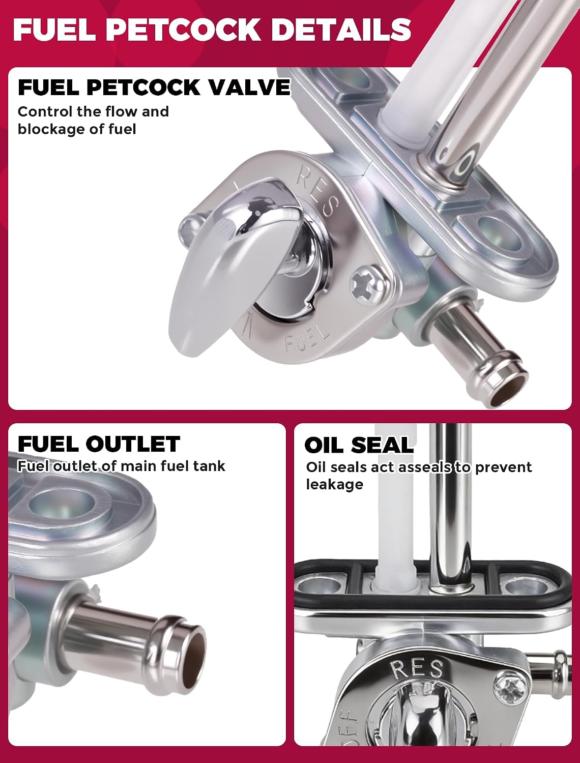 Fuel Petcock Valve For Yamaha V-Star 1100 1999-2009/Royal Star 1300 1999-2013/Road Star 1600 1999-2003/Road Star 1700 2004-2007 Repalce 4WM-24500-10-00