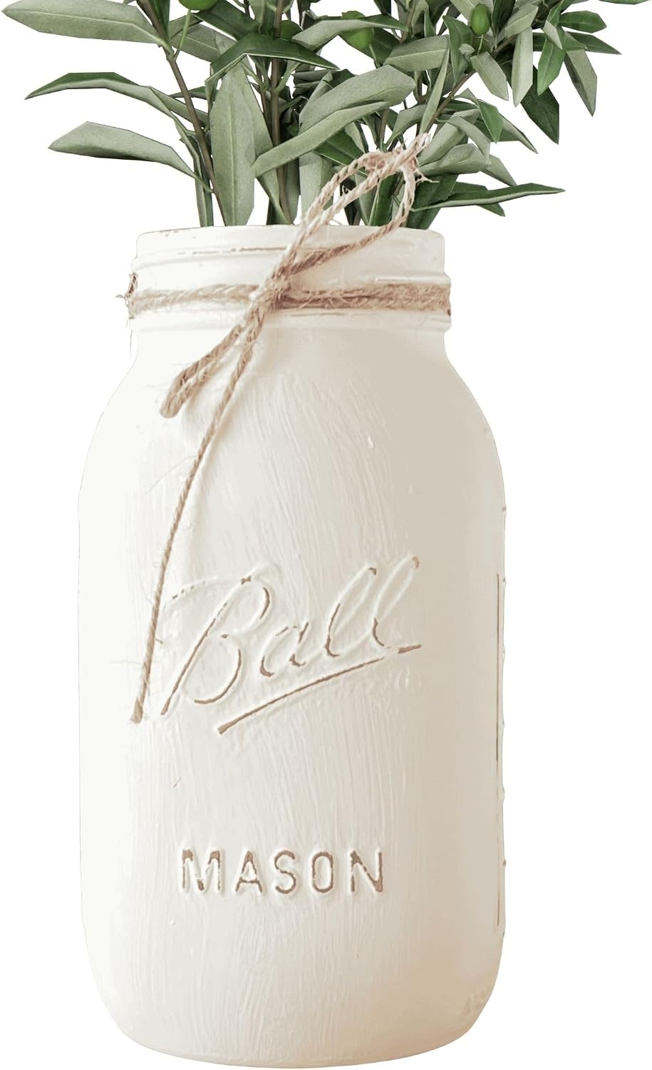 Rustic White Mason Jar Centerpiece – 32 oz Hand-Painted Quart Jar for Weddings, Baby Showers, Bridal Showers, Farmhouse Table Decor (White Jar - No Flowers)
