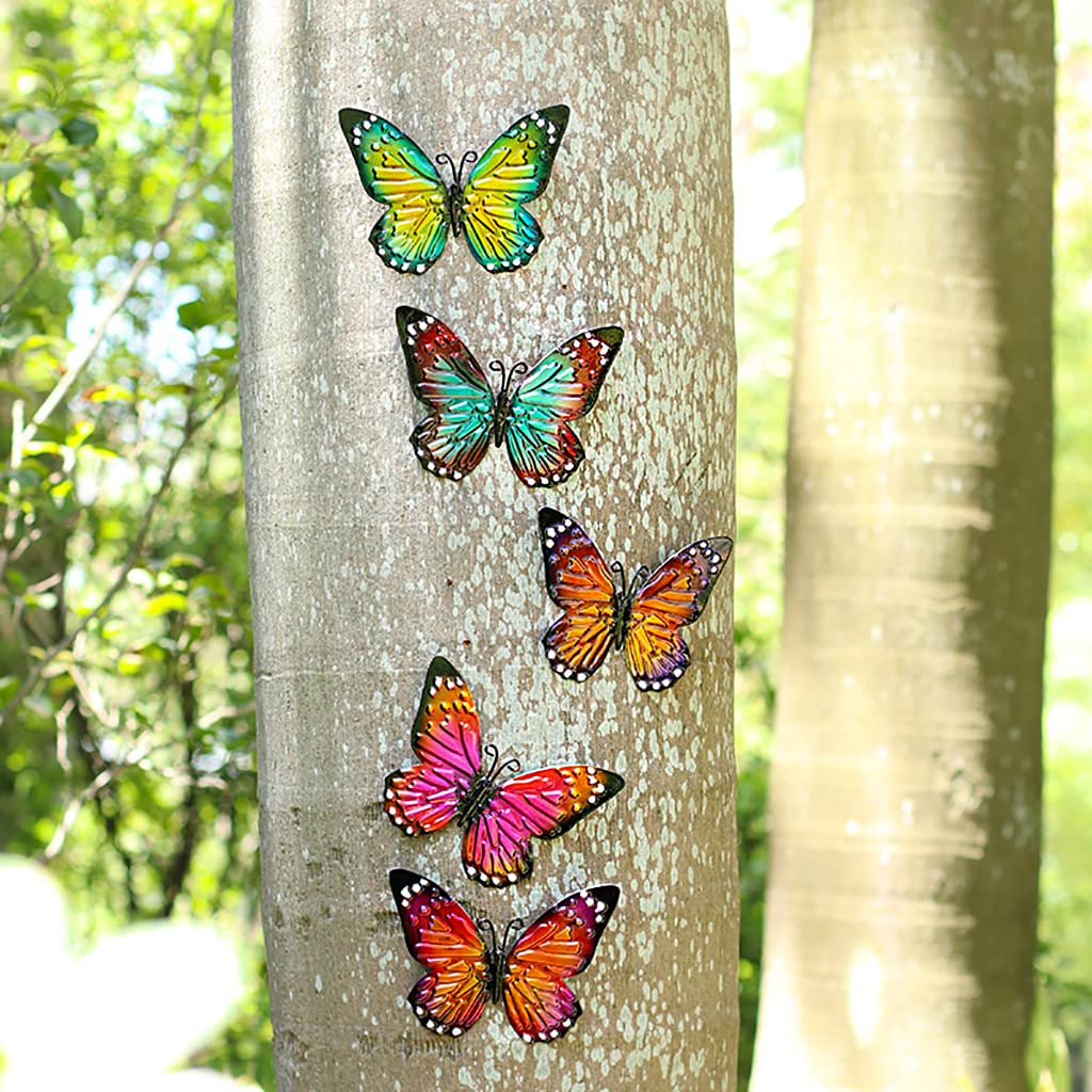 MIYOLO 5 Pcs Metal Butterfies Fence Yard Art Garden Decor, 6.5