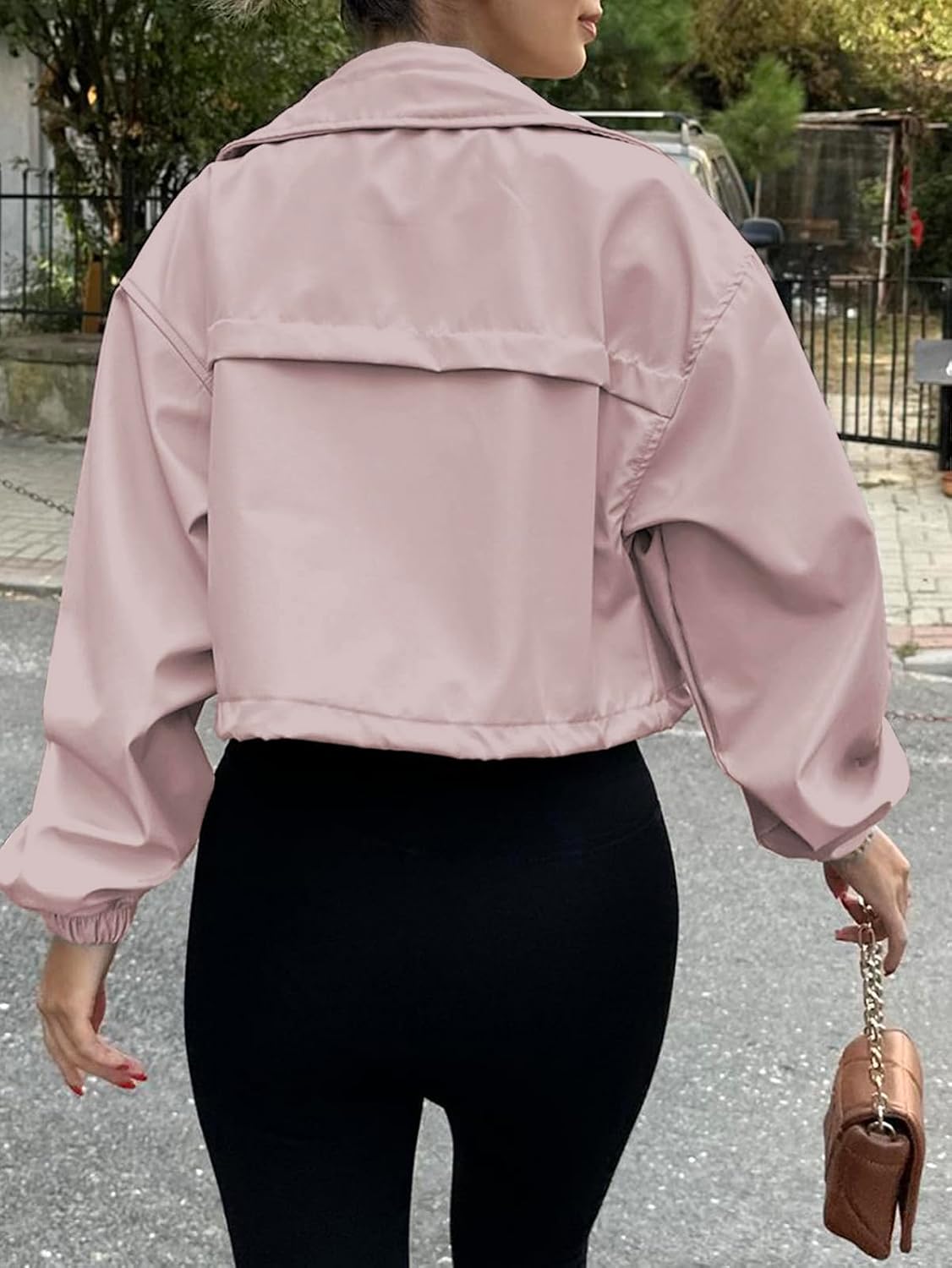  Womens Cropped Jacket Zip Up Lightweight Oversized Utility Anorak thumbnail