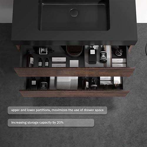 Miniatura 5 de Alice - Tocador de baño de 24 pulgadas con desbordamiento, gran almacenamiento, pequeño tocador de baño para baño moderno, lavabo de una sola pieza,