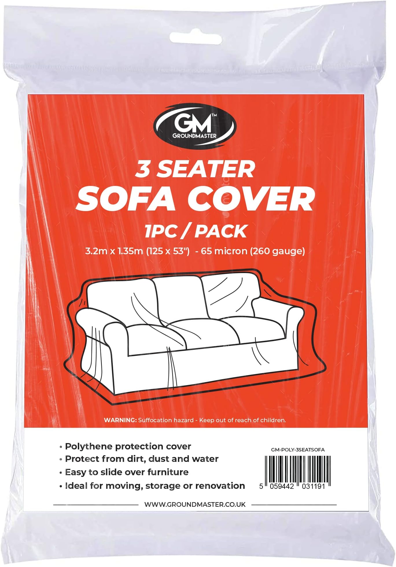 Polythene Plastic Sofa Cover 3 Seater - Protective Dust Sheet - Furniture Cover for Storage, Moving, DIY - Sofa Protector for Removal and Decorating