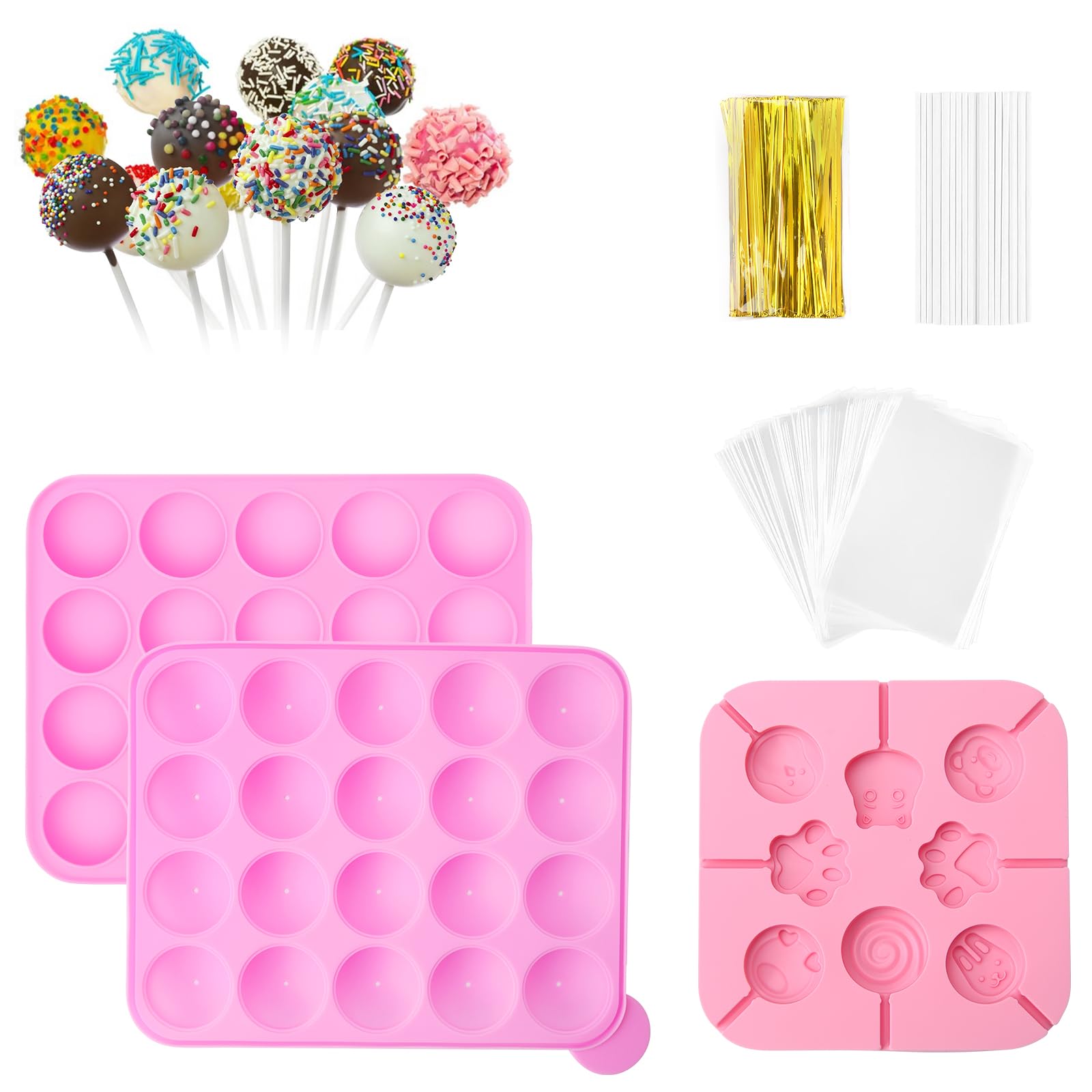 Moldes para hacer pasteles en fiestas infantiles con bolsas transparentes y lazos