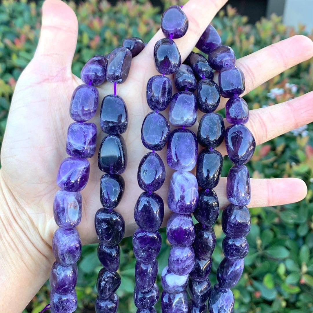 Adabele 45 Inch Natural Purple Amethyst Crystal Gemstone Tumbled Round Nugget Loose Beads 10mm-13mm Gem Stone Spacer for Craft Jewelry Making GZ4-9
