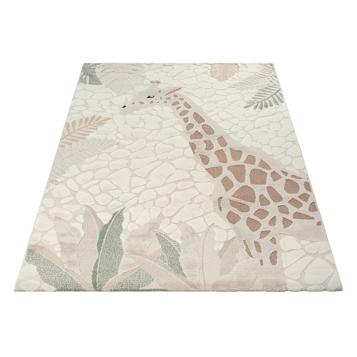 Tapis Enfant Motif Zoo - 200 X 290 Cm - Bleu/Vert Avec Singe, Girafe, Éléphant, Zèbre - Polypropylène Doux - Certifié Oeko-Tex