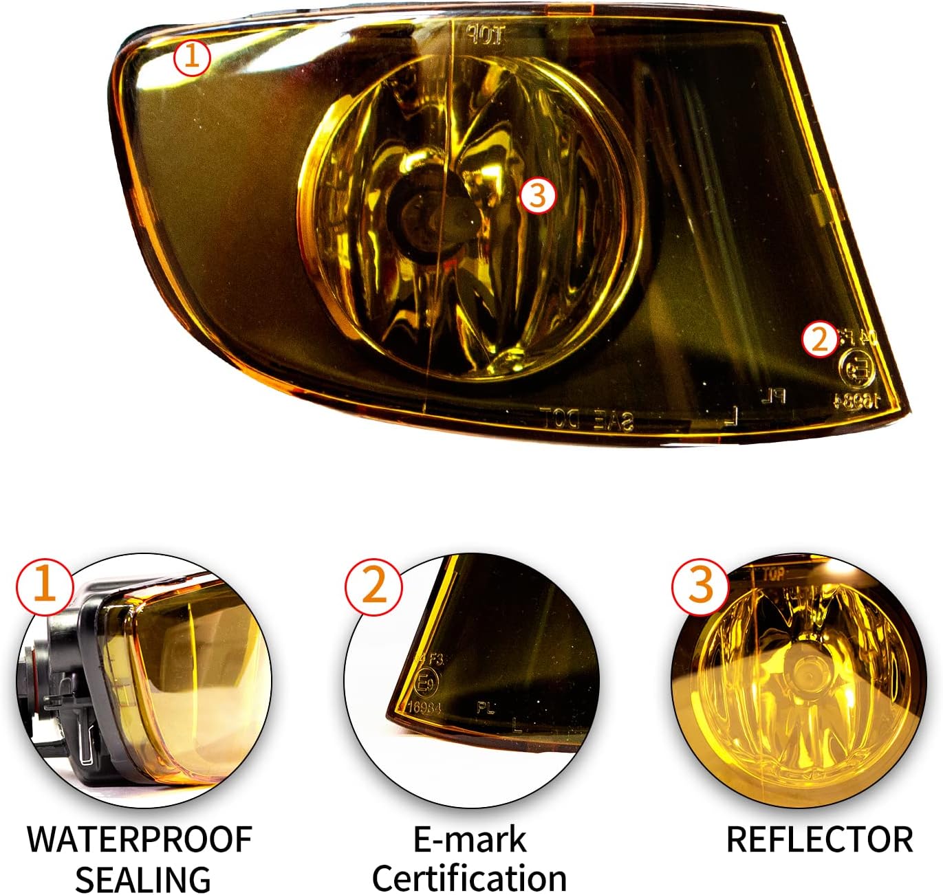 Fog Lights for BMW E92 E93 (323i Sedan, 328i 335i 335is Convertible, 328i 328xi 335i 335xi 335is Coupe, 335i xDrive Sedan), All w/o M-Package Bumper, 3 Series Lamps, 2007-2011 (Yellow Lens)