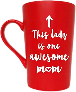 MAUAG This Lady is One Awesome Mom Coffee Mug Christmas Gifts, Funny Quote Cup for Mothers Day or Valentines Day from Daughter Son or Husband, Red 12 Oz
