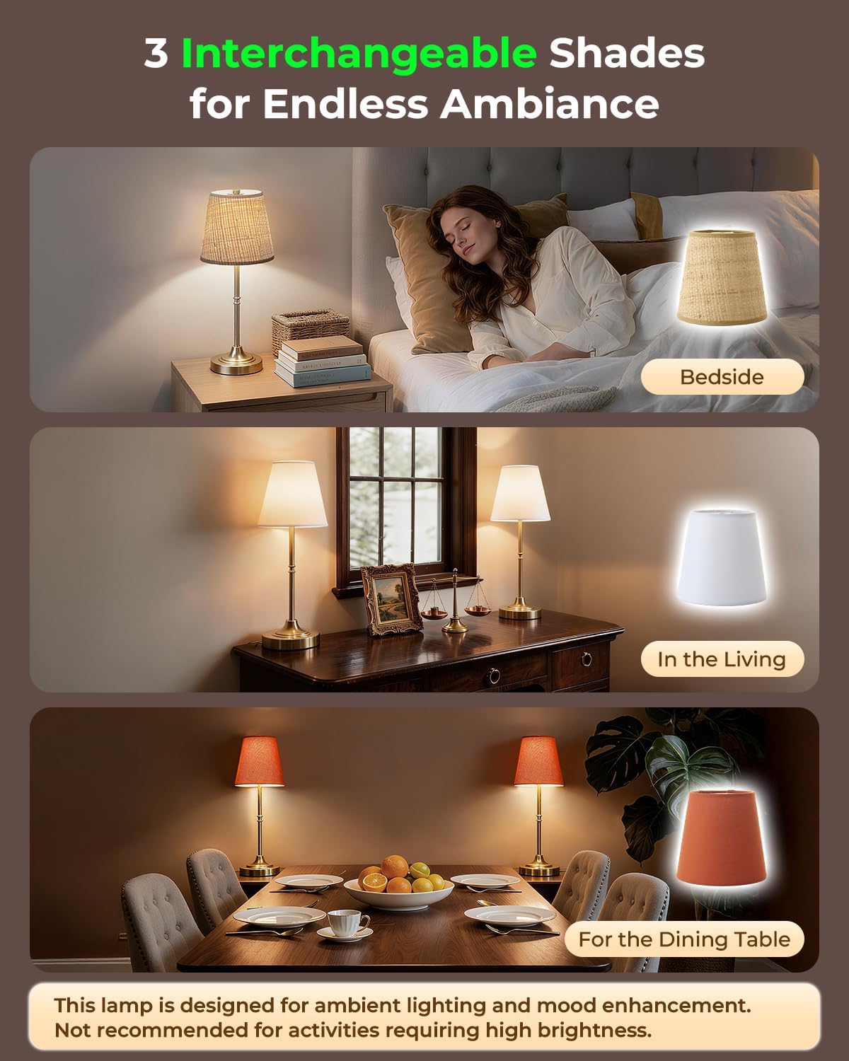 Gold Cordless Rechargeable Table Lamp, Touch LED Bedside Lamp, 5200mAh Battery Operated Lamp, 3 Shades + 3 Color Stepless Dimming, Portable Wireless Small Table Lamp for Bedroom,Kitchen