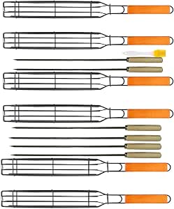 Kabob Grilling Set - 6 Non-Stick Grill Baskets & 6 Stainless Steel Skewers - 15.5 Inch, Steel