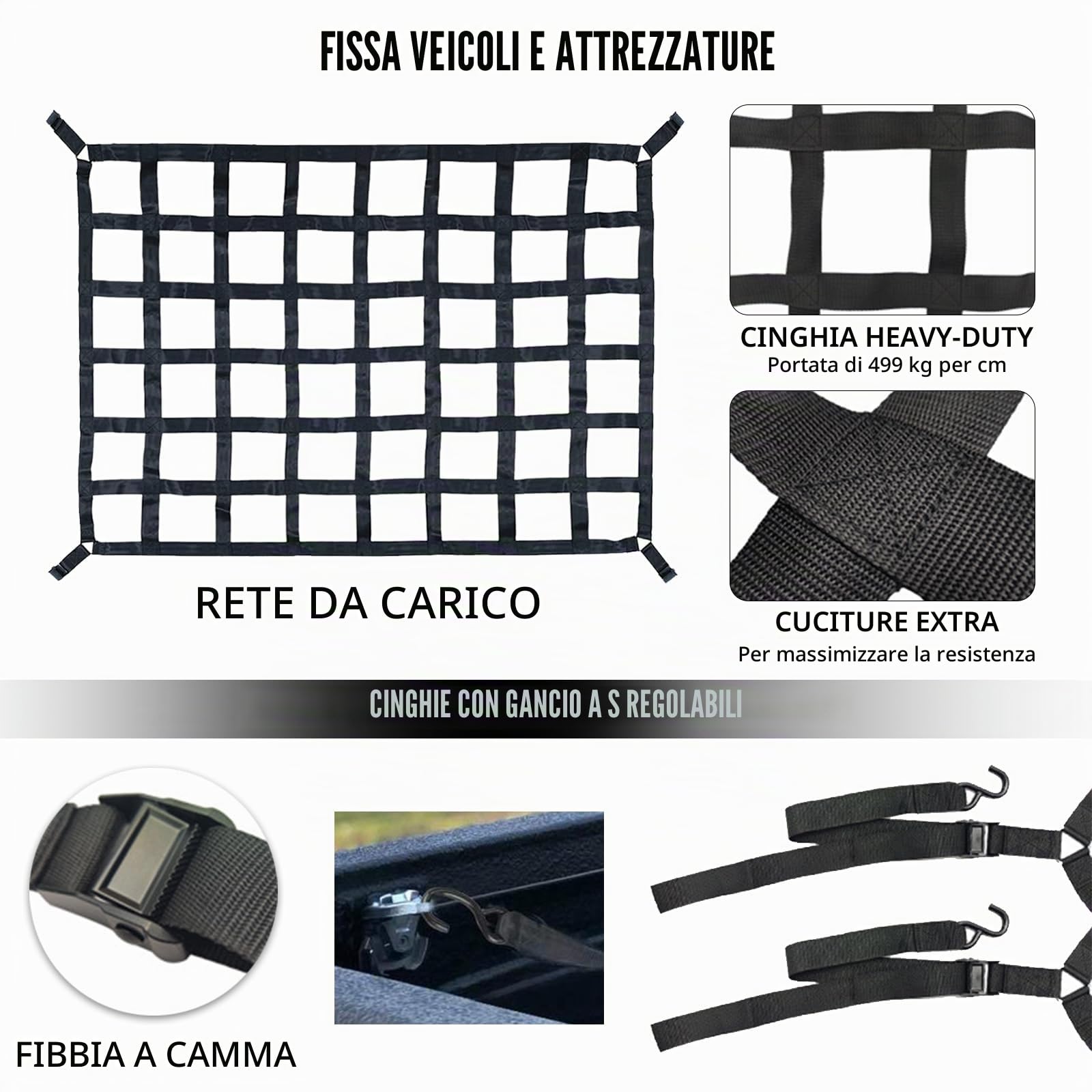 Rete Bagagliaio Per Auto, Rete Di Carico Regolabile Per Rimorchi E Bagagli, Organizer Fissaggio Del Carico Per Rimorchio Di Camioncino