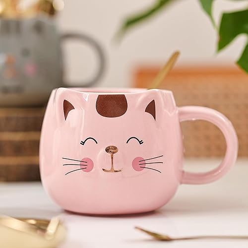 Miniatura 6 de Juego de 4 tazas de gato lindo juego de 4 tazas de gato con corona con tapa para teléfono celular para amantes de los gatos, lindas tazas de café de