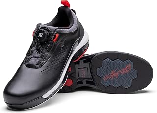 KR Strikeforce TPC Maven Men's Left Hand Bowling Shoe, Black/Red, with Interchangeable Soles, Fast Twist Closure, Cap Toe, Left Hand