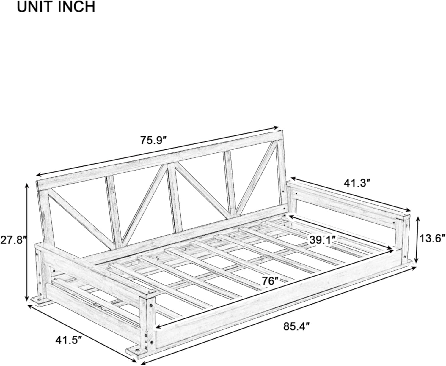 Twin Size Acacia Wood Patio Swing Bed with Hemp Hanging Ropes - Modern High-Back Porch Hanging Bed Frame for Outdoor Lounging Garden Backyard Relaxation (Black)