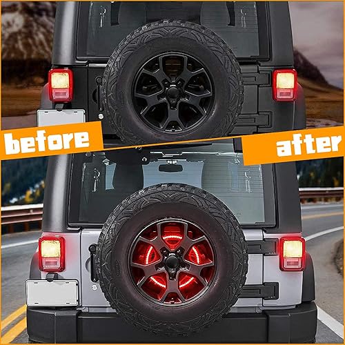 Miniatura 5 de LEDUR Luz de freno de llanta de repuesto tercera luz de freno LED luz de rueda trasera para Jeep Wrangler 2007-2018 JK y 2018+JKU JLU luz roja
