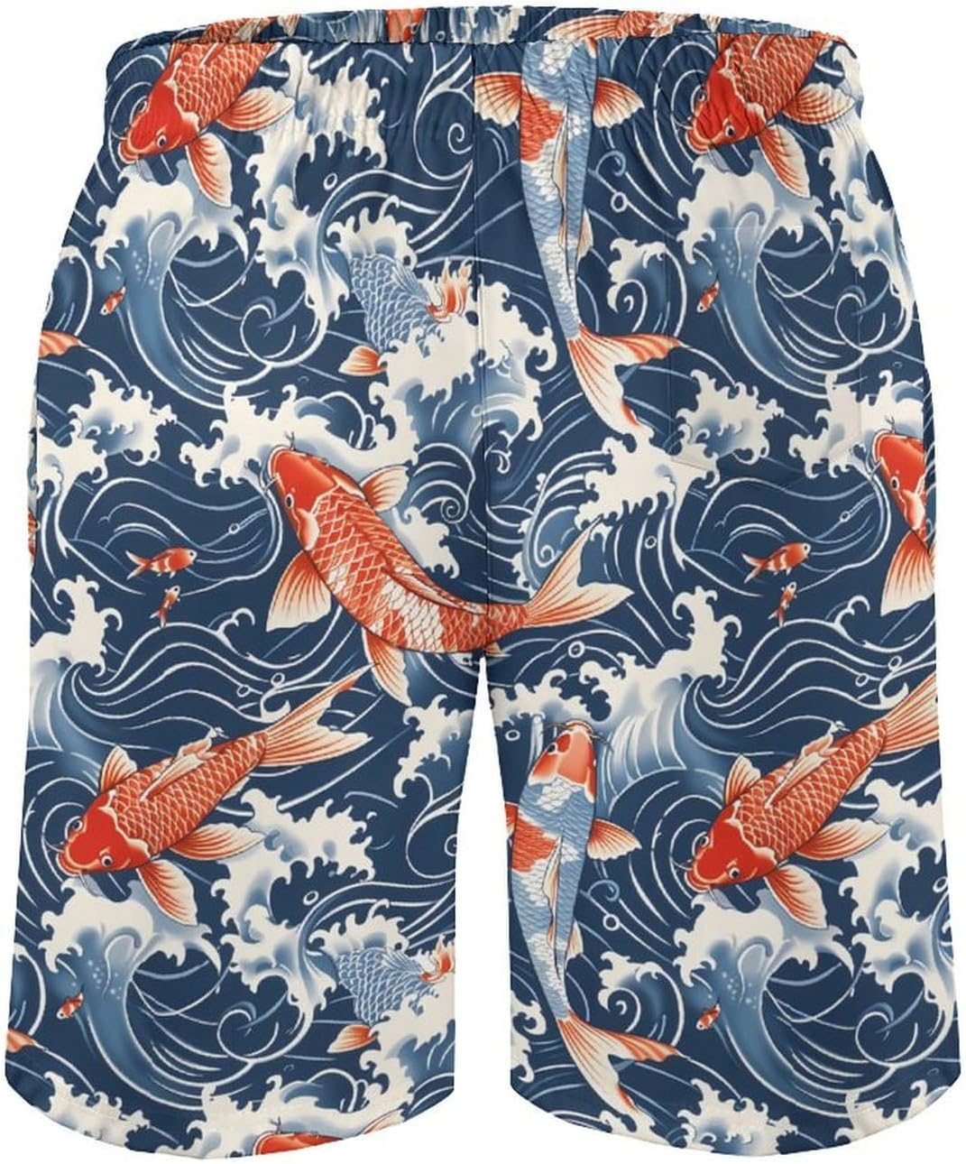 Japan Fish Waves Casual Men's Swim Trunks Novelty Summer Beach Shorts Swimwear with Pocket