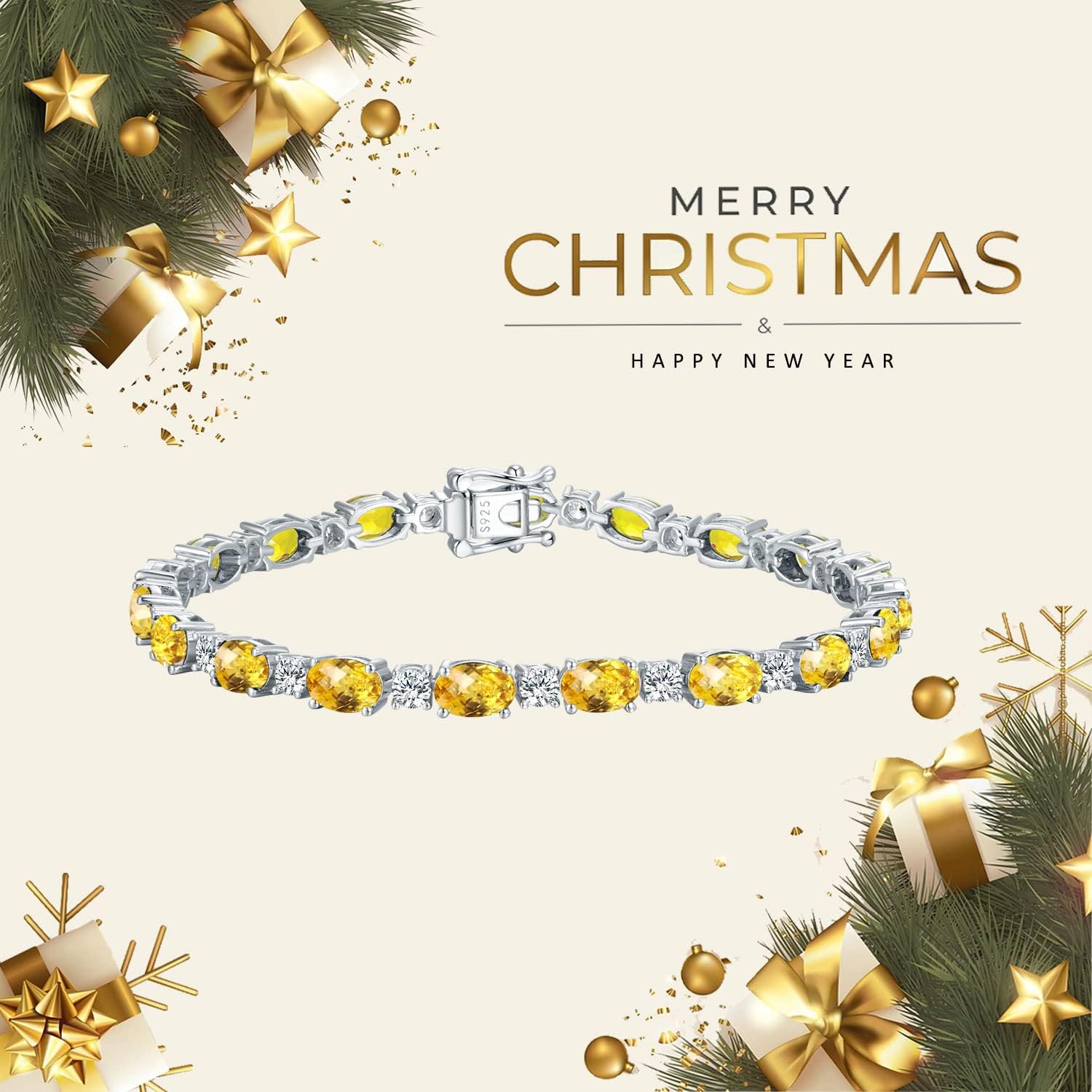 Novermber Birthstone Bracelets for Women Sterling Silver Tennis Bracelets with Created Citrine Charm Jewelry Anniversary Birthday Christmas Gifts for Women 7 Inches