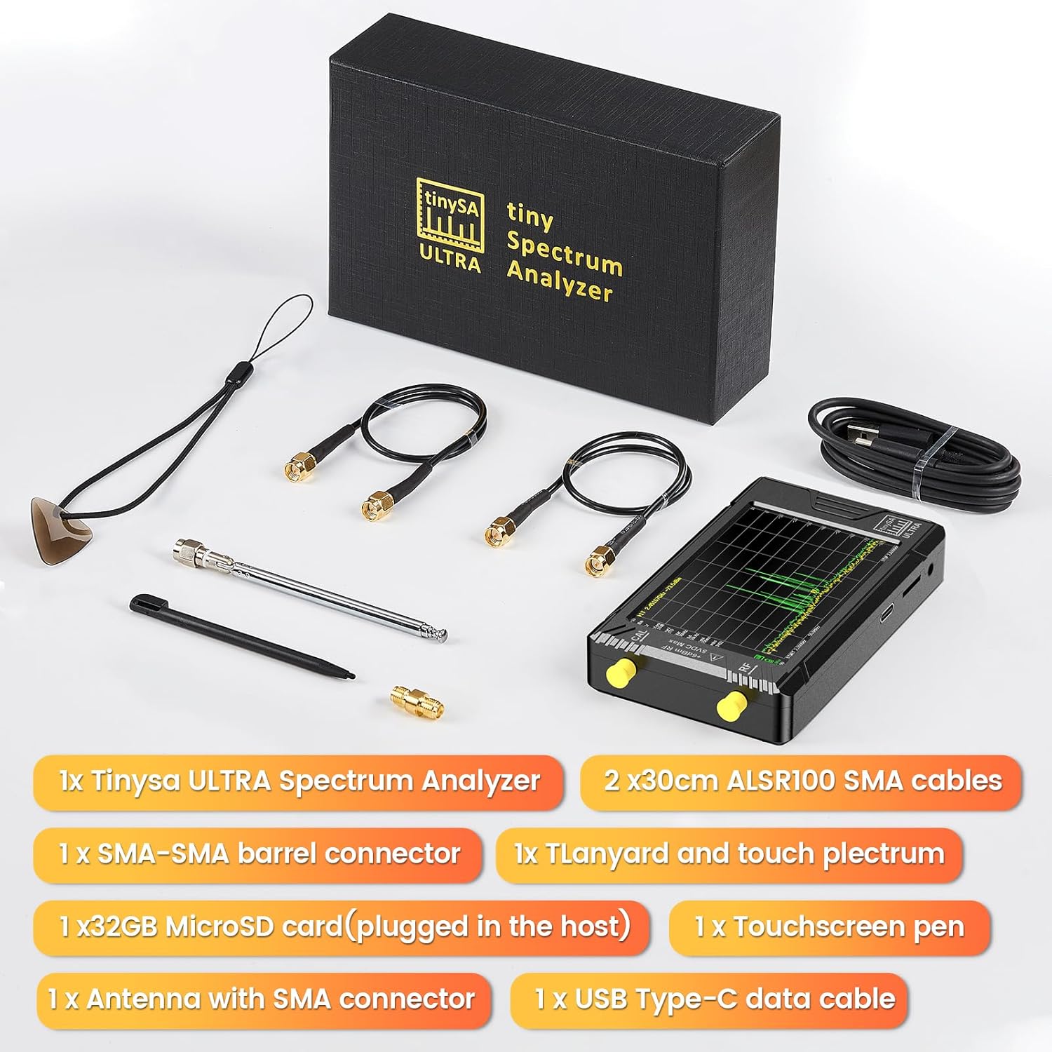 Elikliv Upgraded TinySA Ultra Spectrum Analyzer - 4.0 Inch Handheld Tiny Frequency Analyzer Range from 100kHz to 5.3GHz, 100kHz to 800MHz MF/HF/VHF UHF Input with 32GB Card, V0.4.5.1