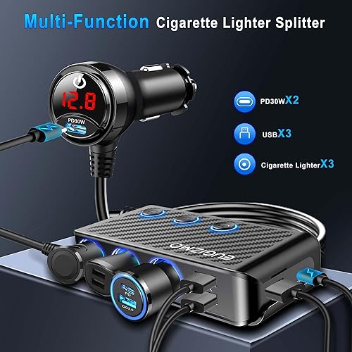 Miniatura 6 de Adaptador de encendedor de cigarrillos, 222 W, 3 enchufes, enchufe de encendedor de cigarrillos USB, puerto de cargador para Carro PD 65 W 30 W y