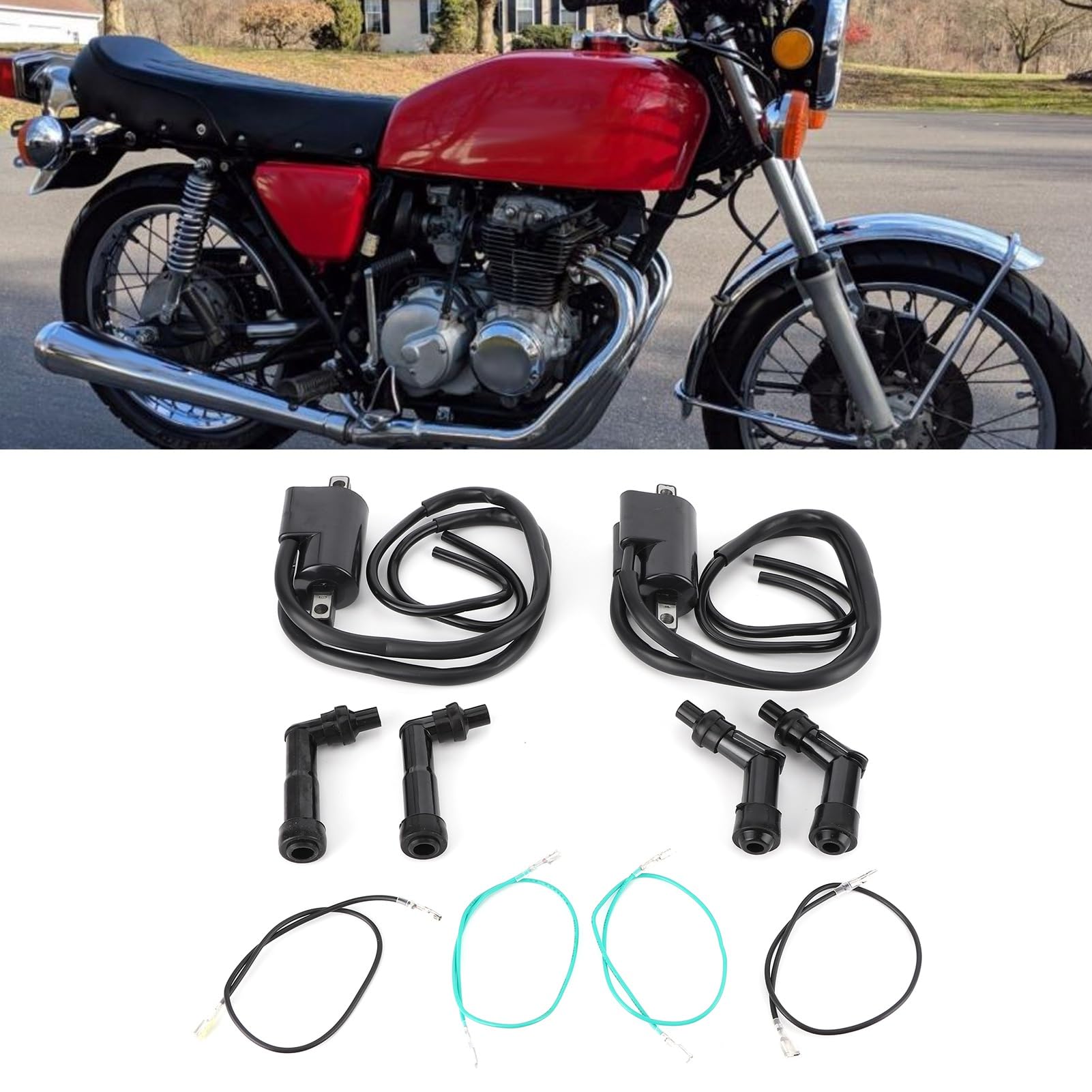 Aramox Juego de bobina de encendido, bobina de encendido de aleaci¨®n de aluminio + juego de tapas de buj¨ªa OE: 30510?333?013 apto para CB350F CB400F CB500 CB550