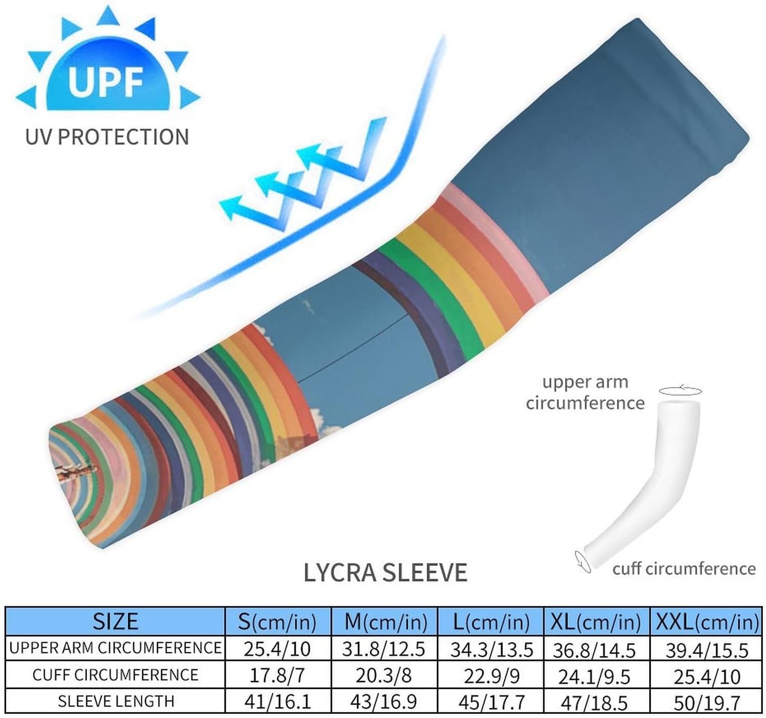 UV Sun Protection Cooling Arm Sleeves XX-Large (xx_l), Compression, Soft | Beautiful World Rainbow Arm Covers for Sport, Breathable, Tattoo Cover Up, Portable Arm Brace for Women Men
