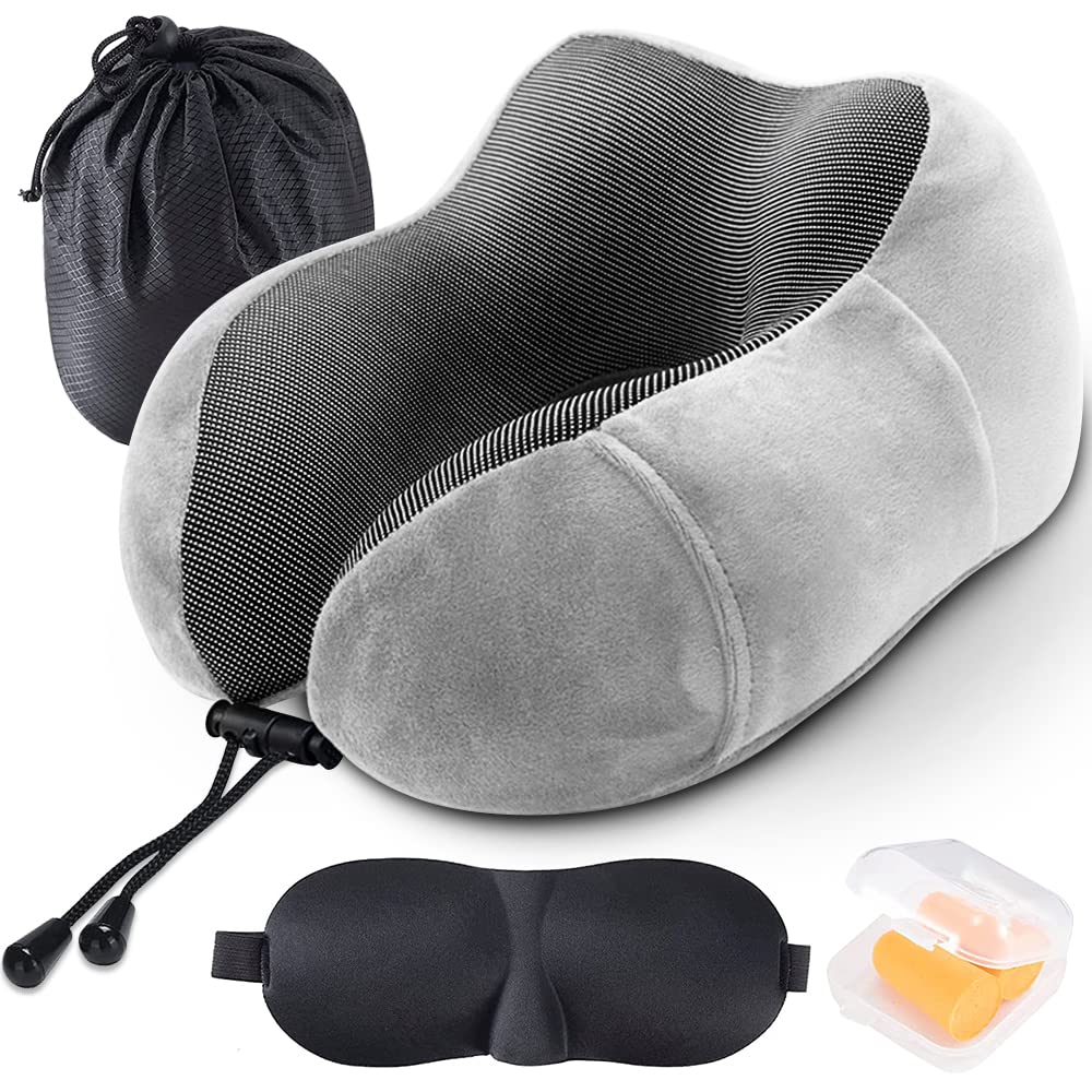 Tyuodna Nackenkissen Reise, Reiner Memory-Schaum U-förmiges Reisekissen,Flugzeug Kissen, Superleichte Tragbare Travel Pillow, Super Weich Nackenstützkissen für Flugzeug,Auto,Büro,Camping (Grau)