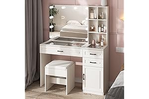 Fameill Vanity Glass Top Dressing Table
