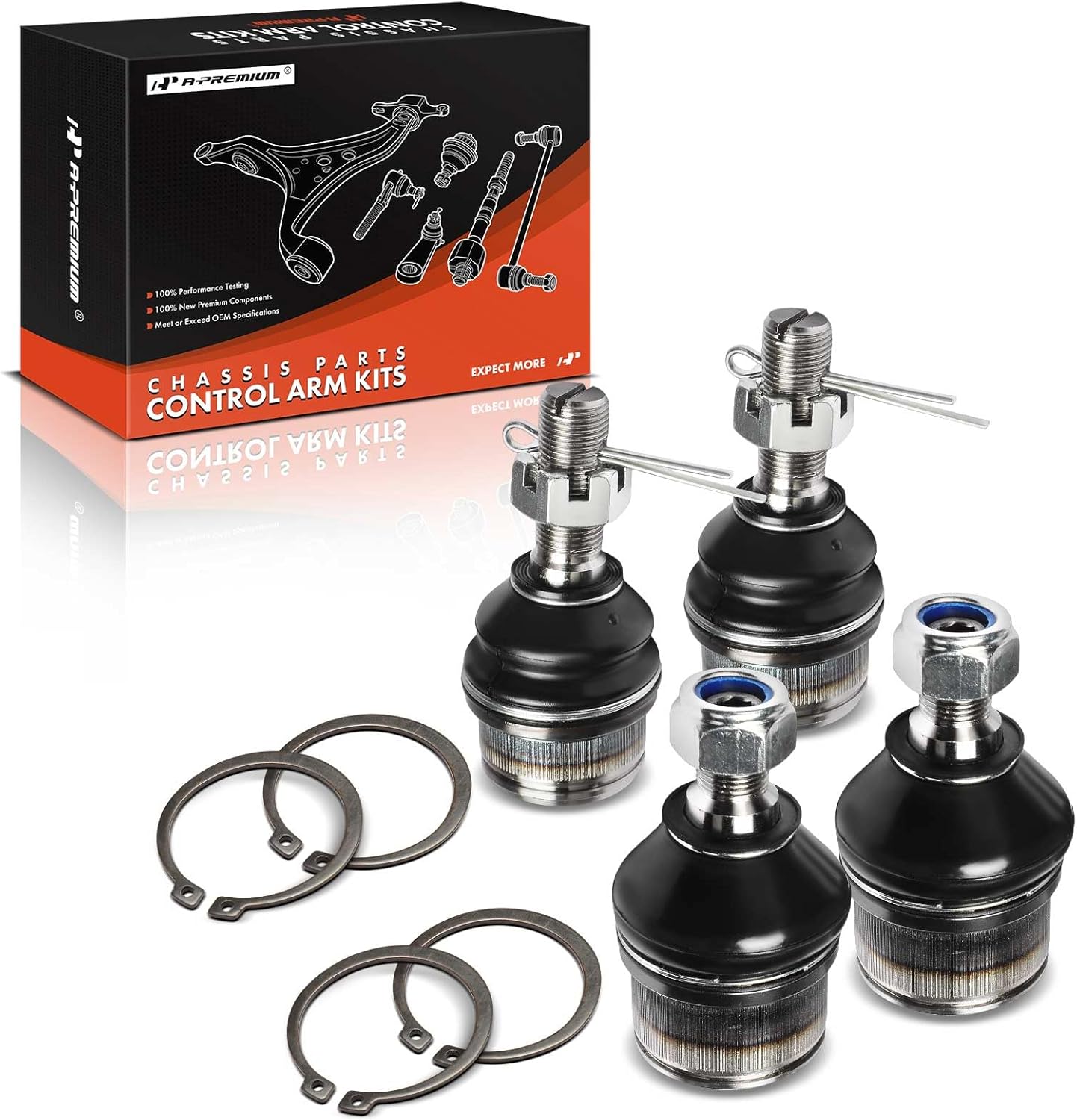 A-Premium Set of 4, Front Upper & Lower Ball Joints Kit, Compatible with Ford F-250 1980-1987, F-250 HD 1997, F-350 1980-1982 1984-1986, 4WD