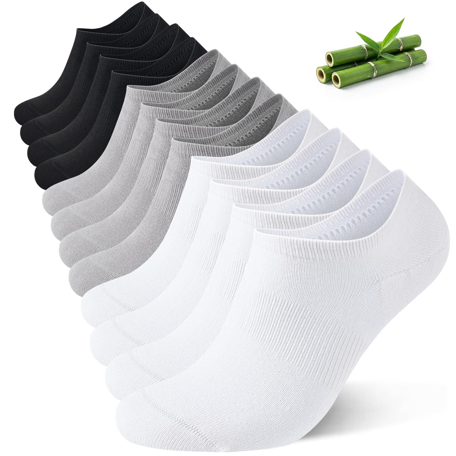 Niorasen Calcetines Invisibles Hombre y Mujer de Bambú 6 Pares, Pinkies Unisex Transpirables con Silicona Antideslizante, Calcetines Bajos para Zapatillas y Mocasines, Talla 35-50