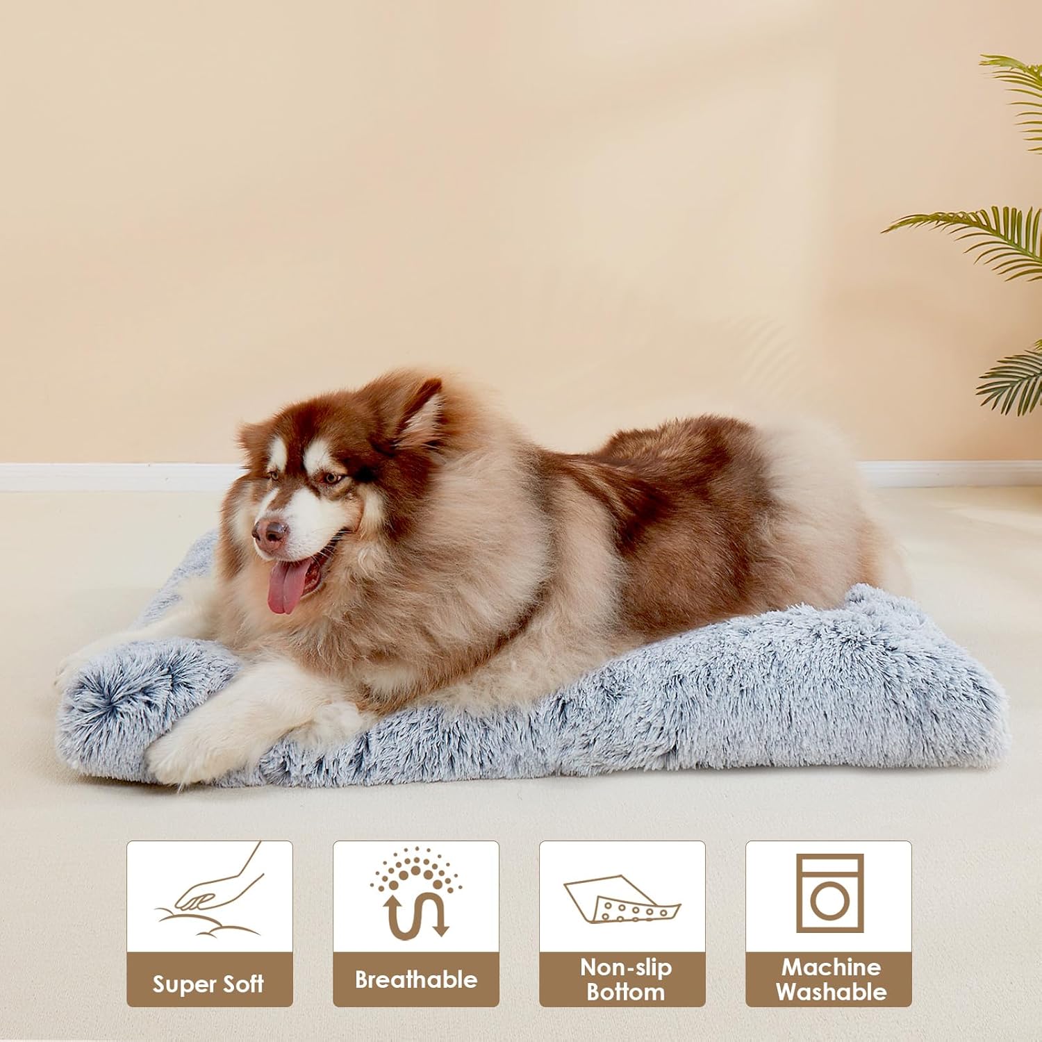 EHEYCIGA Fluffy XXL Dog Crate Pad, Plush Faux Fur Bed for Extra Large Size, Calming Anti Anxiety XXL Dog Bed for Crate, Washable Soft Warm Mat with Non-Slip Bottom