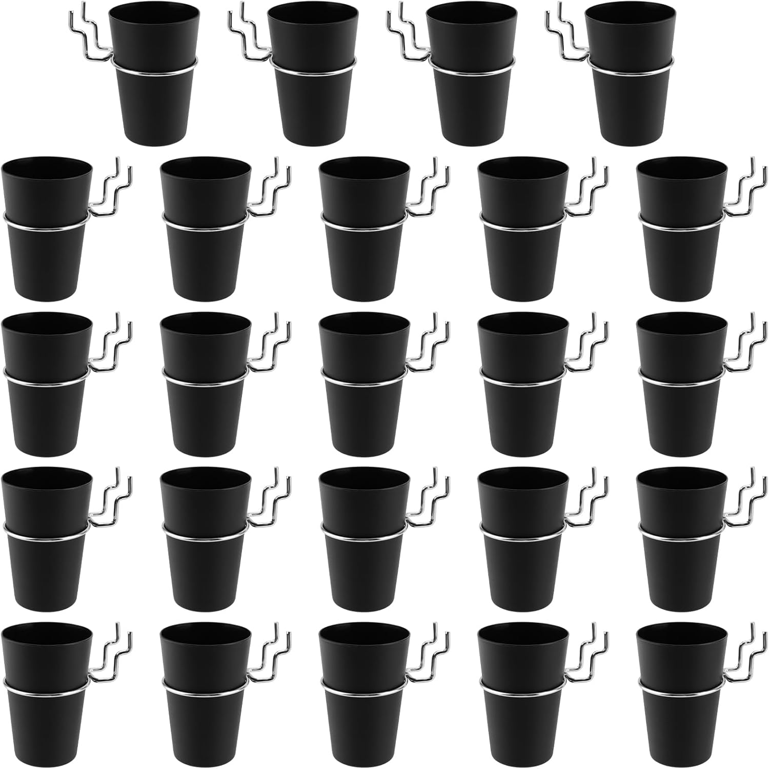 24 Set Pegboard Cups with Pegboard Hooks, Peg Board Cups with Ring, Black Pegboard Cup Holder Accessories for Office Wall Organizing Storage Tools