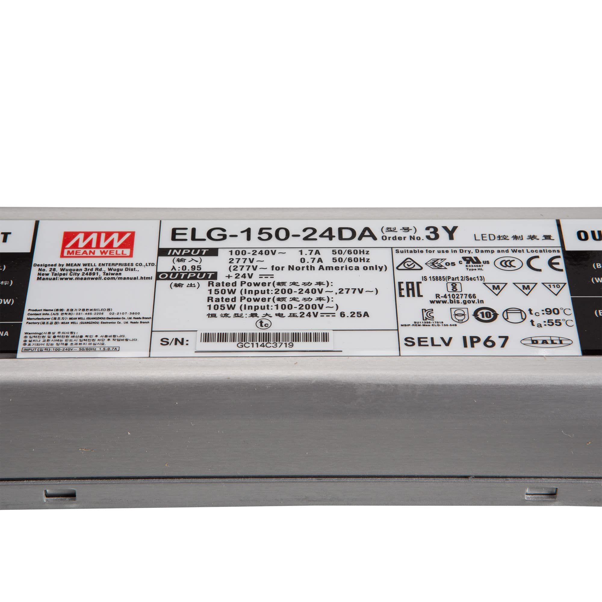 Mean Well ELG-150-24DA-3Y LED-Trafo, LED-Treiber Konstantspannung, Konstantstrom 150W 6.25A 12-24