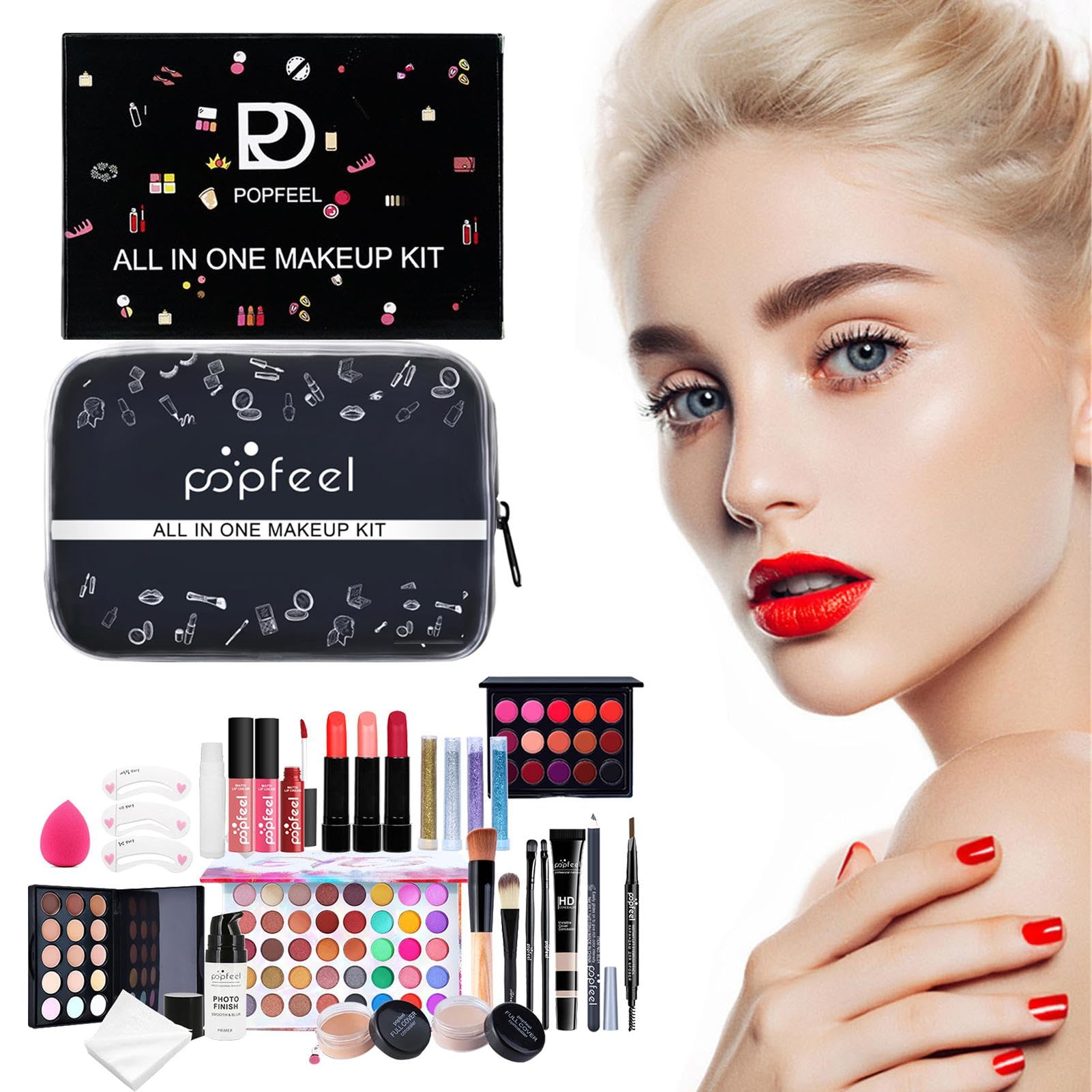 Set trucco per donna, kit trucco completo Set trucco per principianti 27 | Set cosmetico multiuso Kit trucco Kit trucco professionale da viaggio